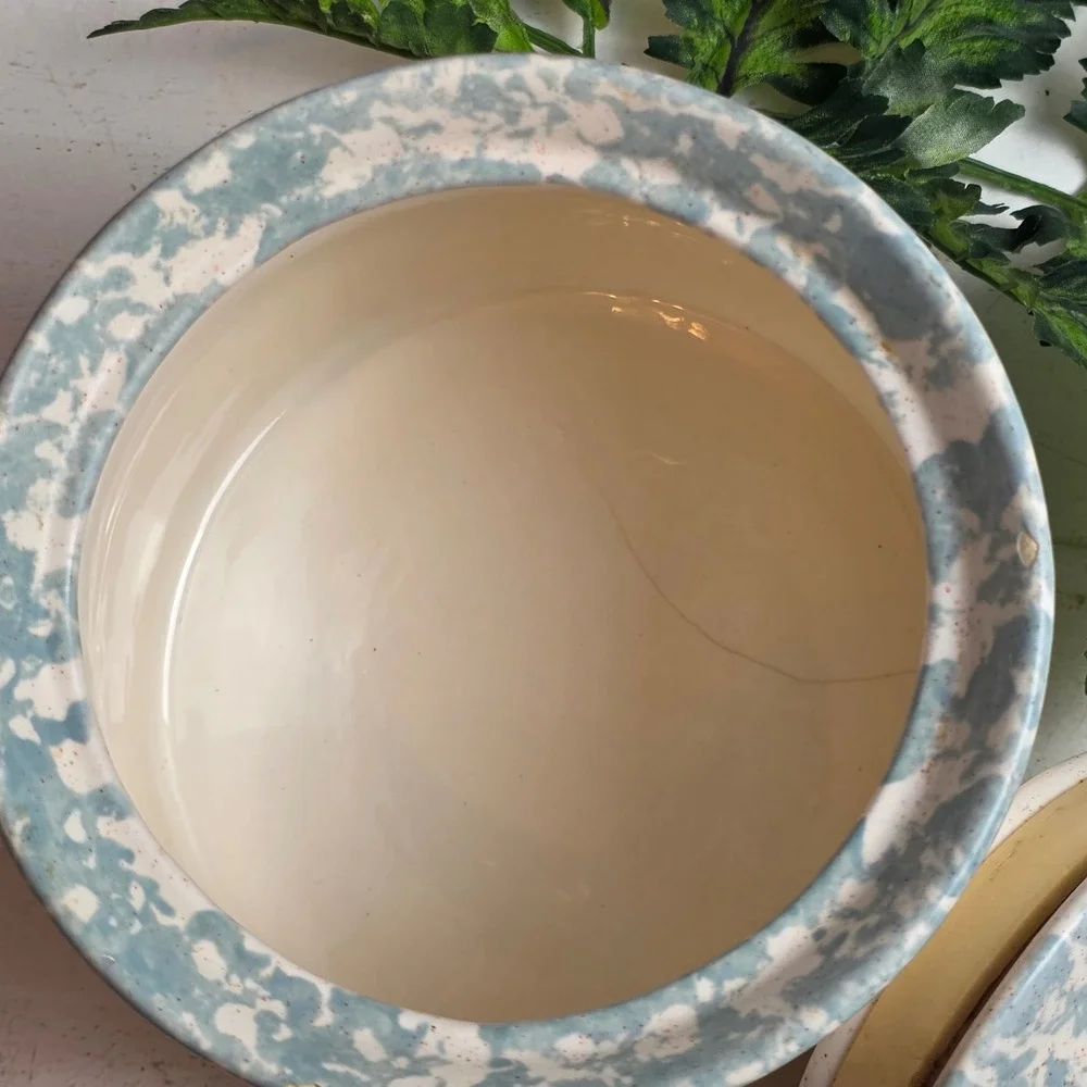 Vintage Ceramic Canister Jar‎ Lid Pink Blue Tulips Floral Design Kitchen Storage